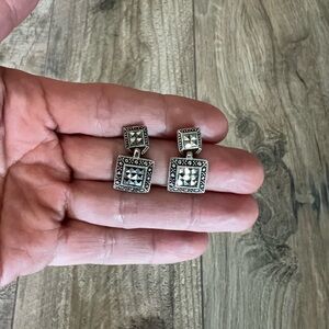 Vintage Marcasite Sterling Silver Square Drop Earrings